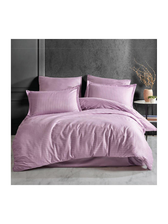 Pucioasa Set Husă de Pilotă Single cu Față de Pernă & 1 Cearsaf 150x210 Liliac