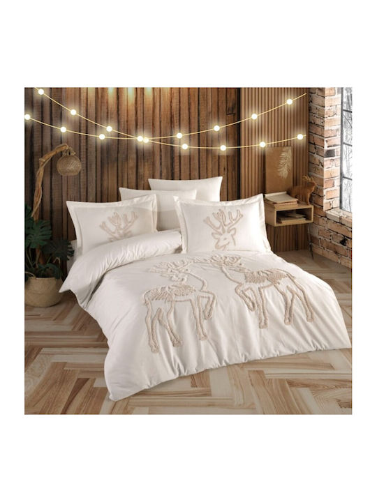Class Home Collection Set Husă de Pilotă Dublă cu 2 Fețe de Pernă & 1 Cearsaf 200x220 Noel Ecru