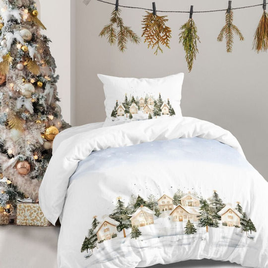 Lenjerii Deosebite Set Huse Pentru Pilote 100% Bumbac 160x220cm Simplă Cu Față De Pernă & 1 Cearșaf Snowy