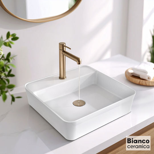Bianco Ceramica Aufgesetztes Waschbecken Porzellan 45x45cm White