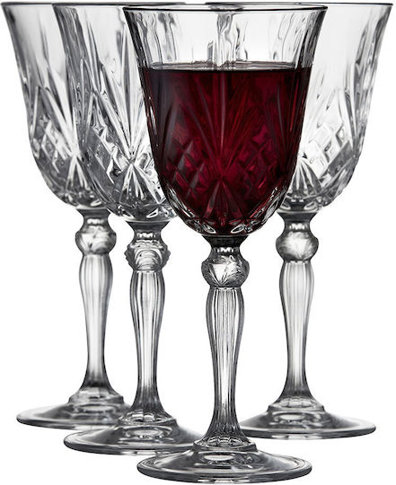 Lyngby Set of Glasses for White and Red Wine made of Crystal in Red Color Stemmed 4pcs