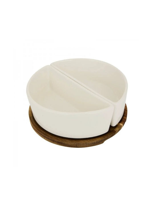 Secret de Gourmet Serving Bowl Round Wooden White with Diameter 20cm Secret de Gourmet Serving Bowl Round Wooden White with Diameter 20cm