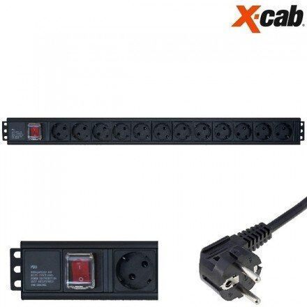 Xcab 19" Rack Priză 12 Ieșiri Schuko Comutator Xcab-1219