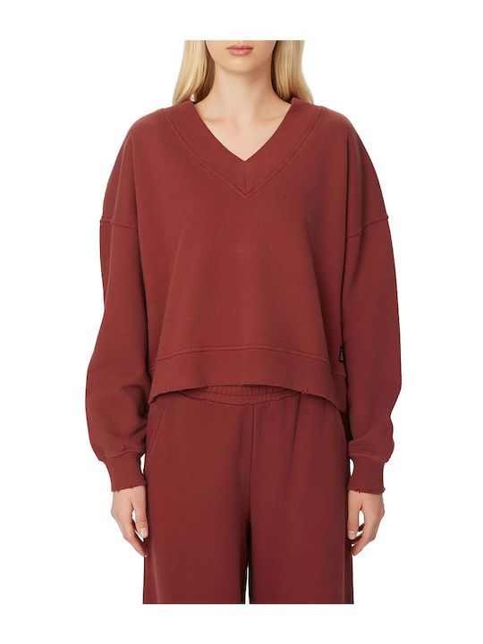 Bluza Damă Crop Pulover Din Bumbac Cu Decolteu În V Burgundy