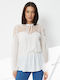 Women's Blouse with Lace & Sheerness White