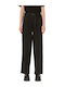 Women's Fabric Trousers with Elastic Loose Fit Black
