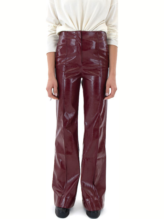 Black n Black Women's High-waisted Fabric Trousers Bell Burgundy