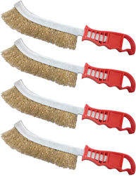 Set 4 Wire Brushes 235 Mm Brass Plastic Red Handle Silver Bristles Cobi Smart