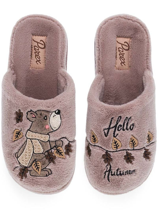Women's Slippers with Animals Brown