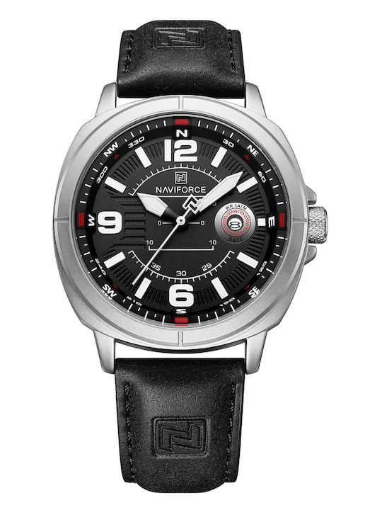 Naviforce Ceas Bărbați 24mm Automat Cu Curea Din Piele Neagră