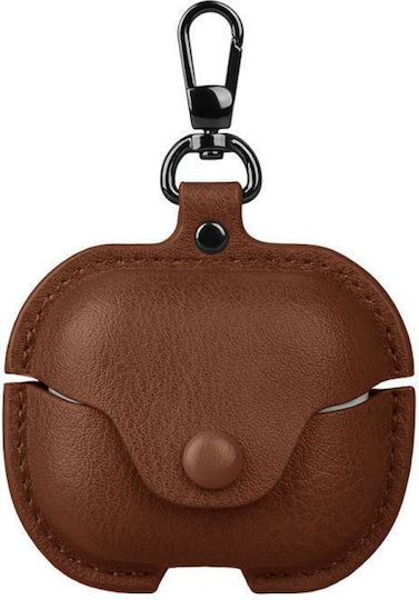 Samsung Galaxy Buds3 Fe Business Leather Bluetooth Earphone Protective Case Hook Light Brown