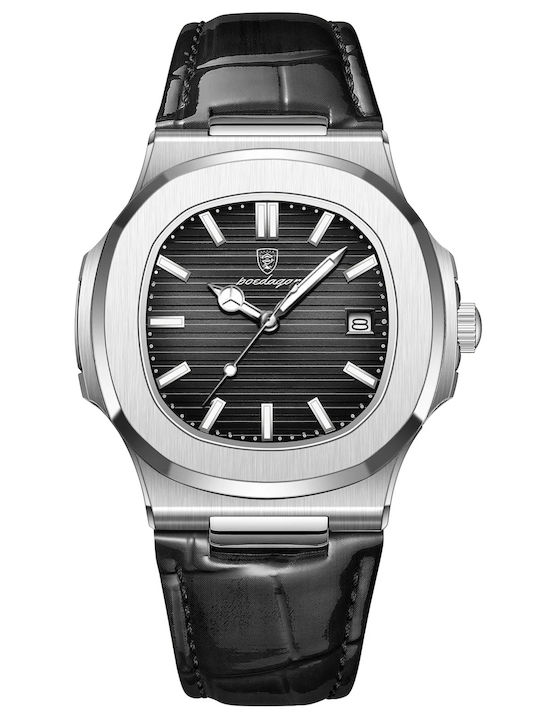 Herrenuhr 43mm Batterie mit Schwarz Lederarmband