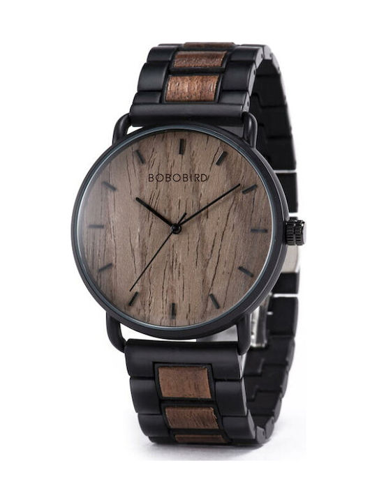 Bobo Bird Men's Watch Battery with Black Wooden Bracelet