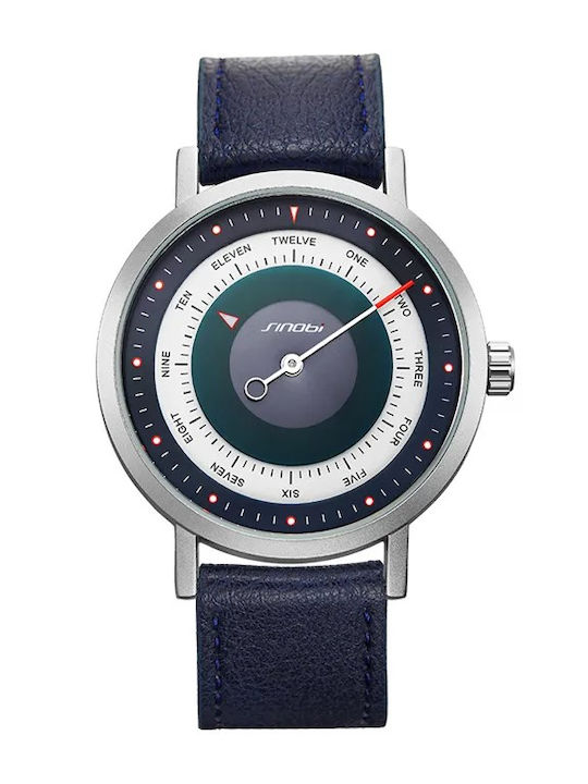 Sinobi Herrenuhr 20mm Batterie mit Blau Lederarmband