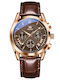 Olevs Herrenuhr 40mm Chronograph Batterie mit Braun Lederarmband