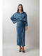 Satin Midi Skirt Indigo