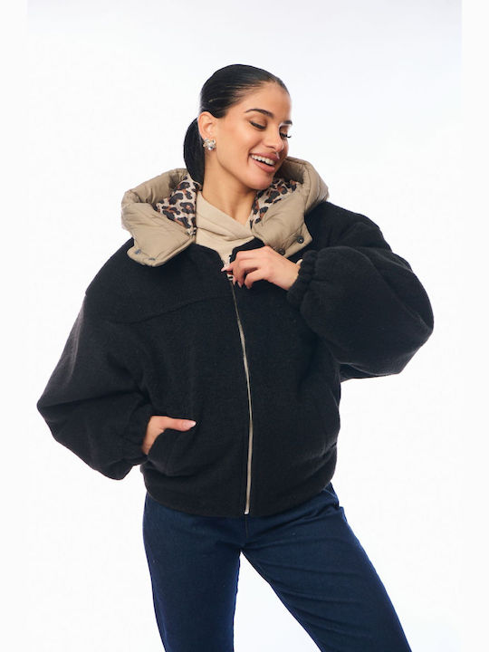 Women's Lifestyle Jacket for Winter with Hood Black