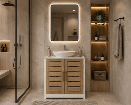 MRShome Floor Bathroom Shelf Wooden 60x30x70cm White