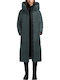 Women's Long Puffer Jacket for Winter Green