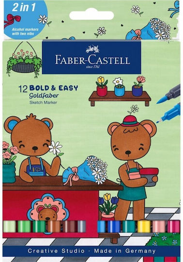 Faber-Castell Zeichenmarker Dünne Doppelseitig Set 12Stück