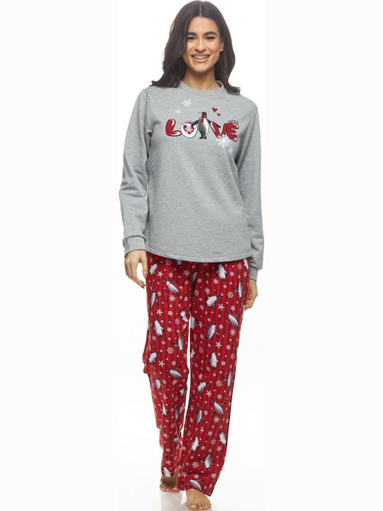 Galaxy Winter Women's Pyjama Set Grey Melange "love