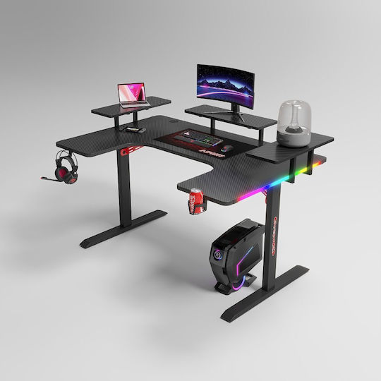 Γραφείο Gaming Ξύλινο Μαύρο με Μεταλλικά Πόδια, LED & USB θύρες 100x74εκ.