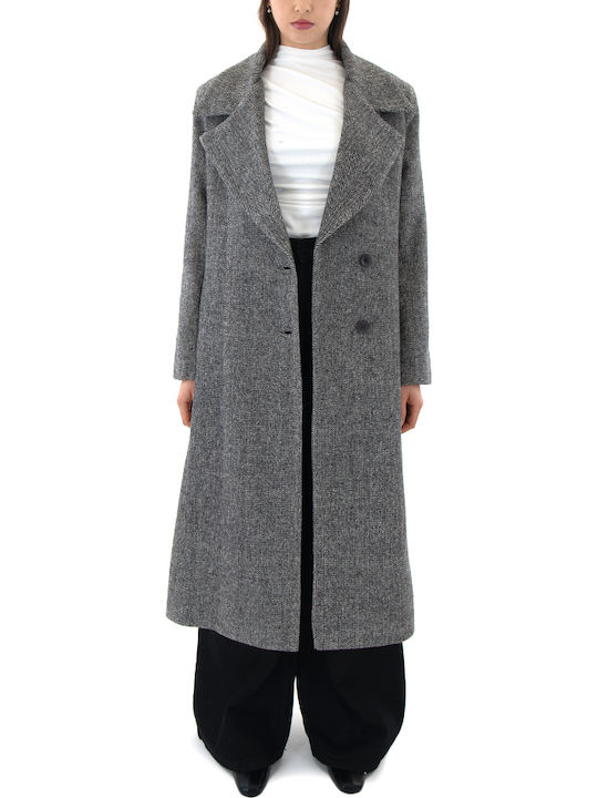 Women's Grey, White, Black Coat with Belt