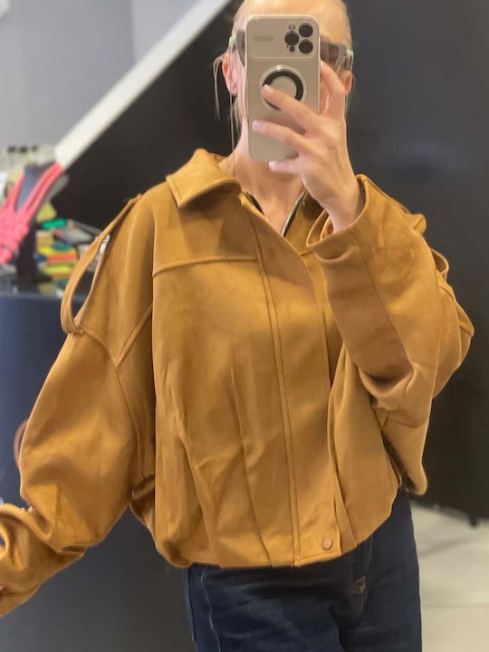 Γυναικείο Suede Bomber Jacket Ταμπα-καφε