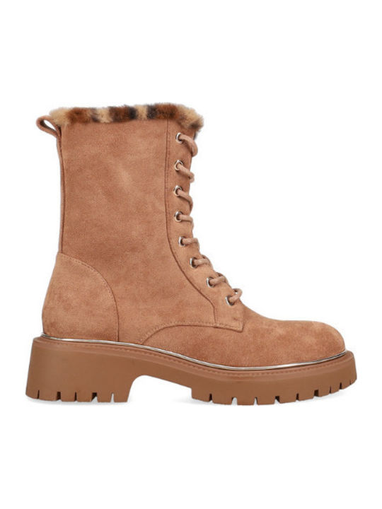 Women's Ankle Boots with Medium Heel & Fur Beige
