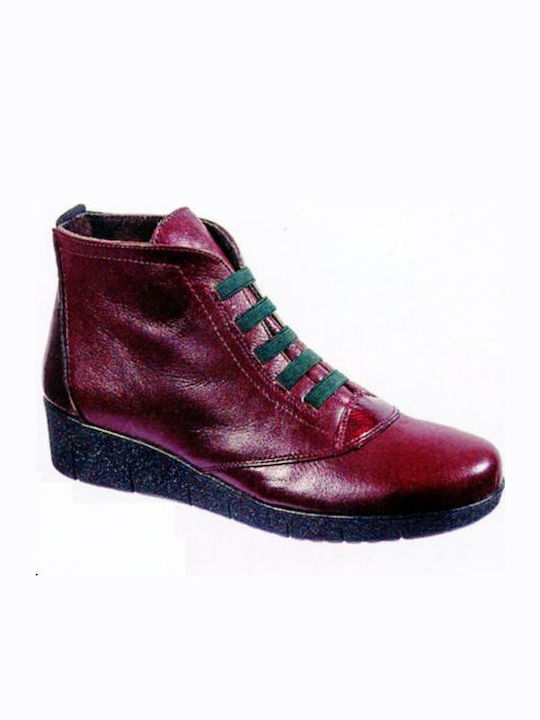 Leather Women's Ankle Boots Burgundy