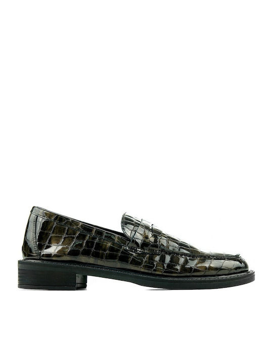Patent Leather Women's Loafers in Green Color