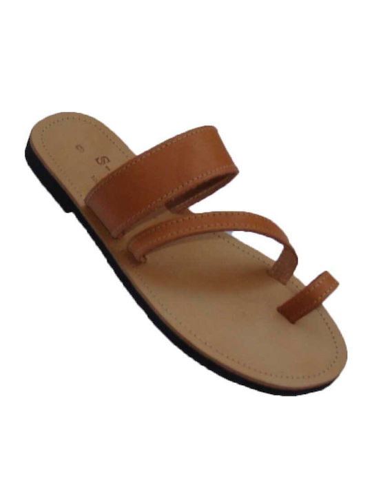 Leather Women's Flat Sandals Brown