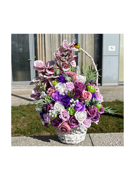 Coș Regal Orhidee Trandafiri De Săpun Accesorizați Flori Și Plante Artificiale Mov Alb Liliac