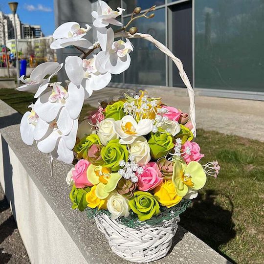 Royal Orchid Basket Soap Roses Orchids Decorated Artificial Flowers Plants Yellow Green White