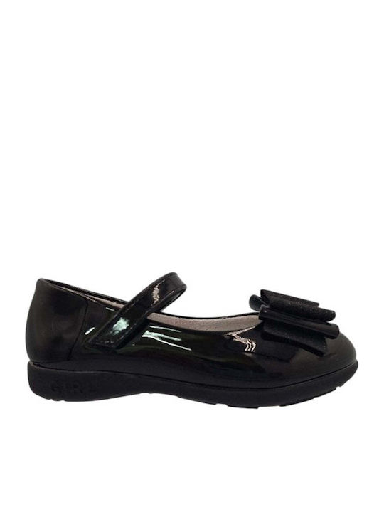 Kids Anatomic Leather Ballerinas with Hoop & Loop Closure Black