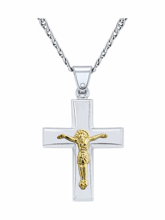 VTJ Men's Cross with the Crucified from Gold Plated Silver with Chain