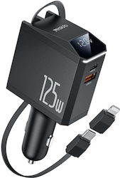 Yesido Auto-Ladegerät mit Anschlüssen 1xUSB-A 1xType-C und Kabel Typ-C,TC-TC / Blitzschlag