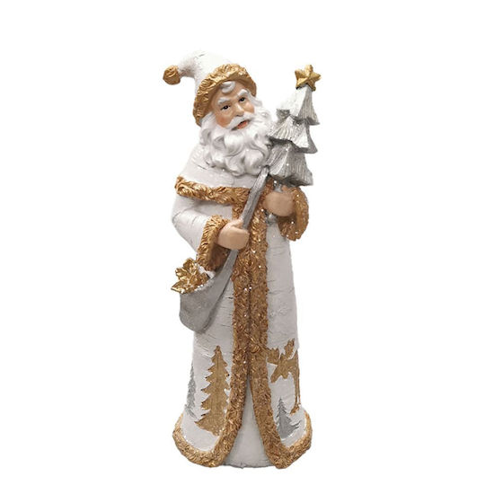 Keramischer Dekorations-Weihnachtsmann Weiß – Goldfarben – 29cm 276.001.1024.66
