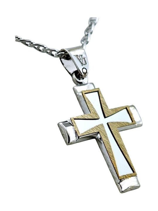 Men's Cross with Chain Gold Inlay K14 Silver 925 Gold K14 St-vtj72g14