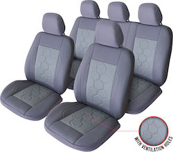 Smartic Autositzbezüge Eco Leder Durchbrochene Leder Einlagen S08 11 Stück Airbag Kompatibel Faltbar 3-Schichten Material Grau