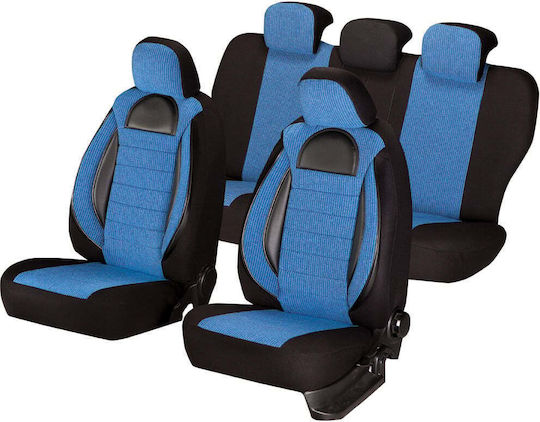 Smartic Car Seat Covers Set Racing 11 Pieces Airbag Compatible Foldable 3 Layers Material Blue