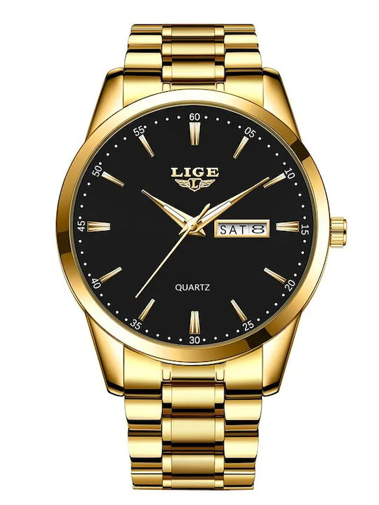 Lige Ceas Bărbați 39mm Baterie Cu Brățară Din Metal Aurie