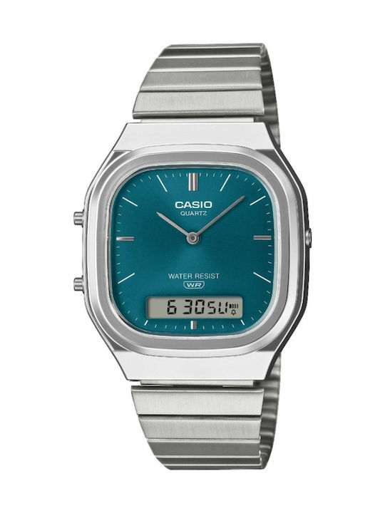 Casio Digital Herrenuhr Batteriefarben Silber
