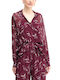 Women's Blouse Long Sleeve with V Neckline Floral Λευκό-μπορντώ