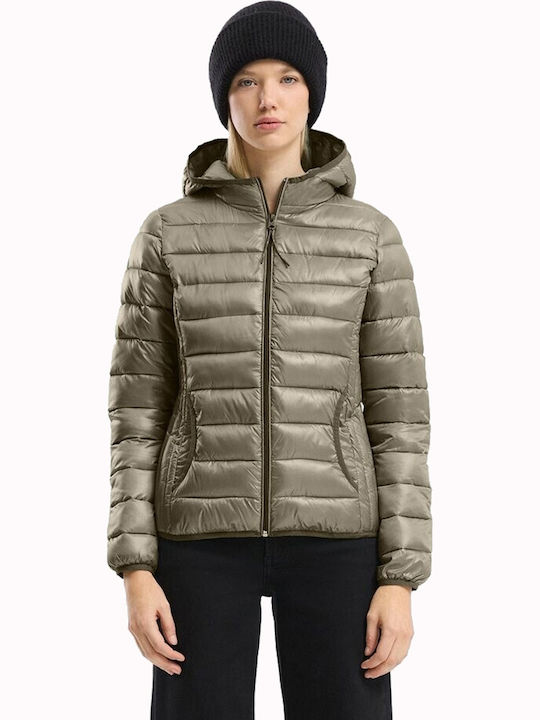Lang Damen Puffer Jacke für Winter Beige/Gold