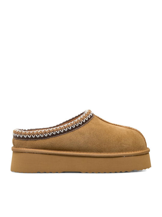 Winter Women's Slippers with Fur Brown