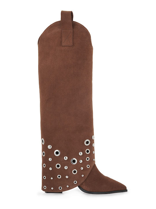 Suede Medium Heel Women's Boots Tabac Brown