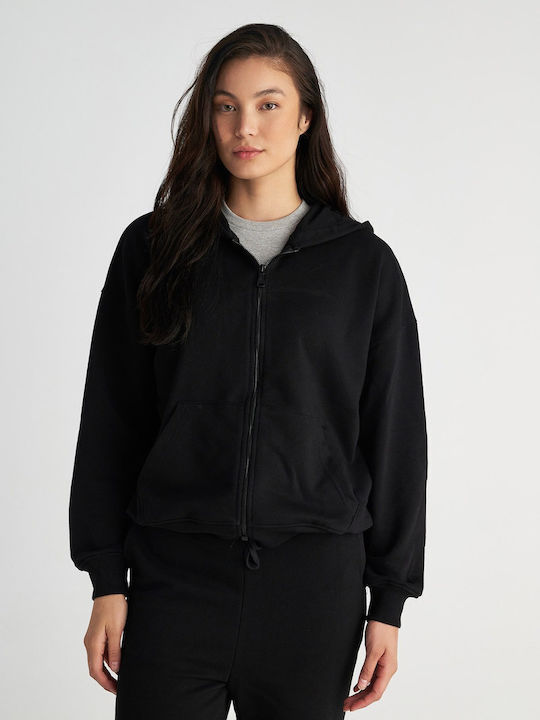 Long Women's Sweatshirt Jacket Hooded Black