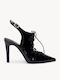 Schwarze Pumps Krokoleder Mit Riemen Am Knöchel