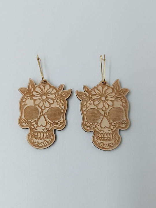 Vergoldete Ohrringe Sugar Skull Gravur mit Blumen Toxylo